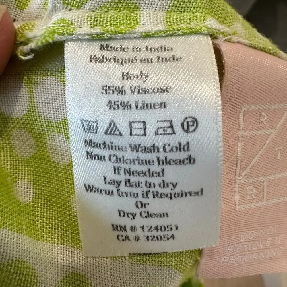 The Odells Patchwork Crop Top LARGE Bright Green Smocked Linen Designer $148 - Picture 10 of 10